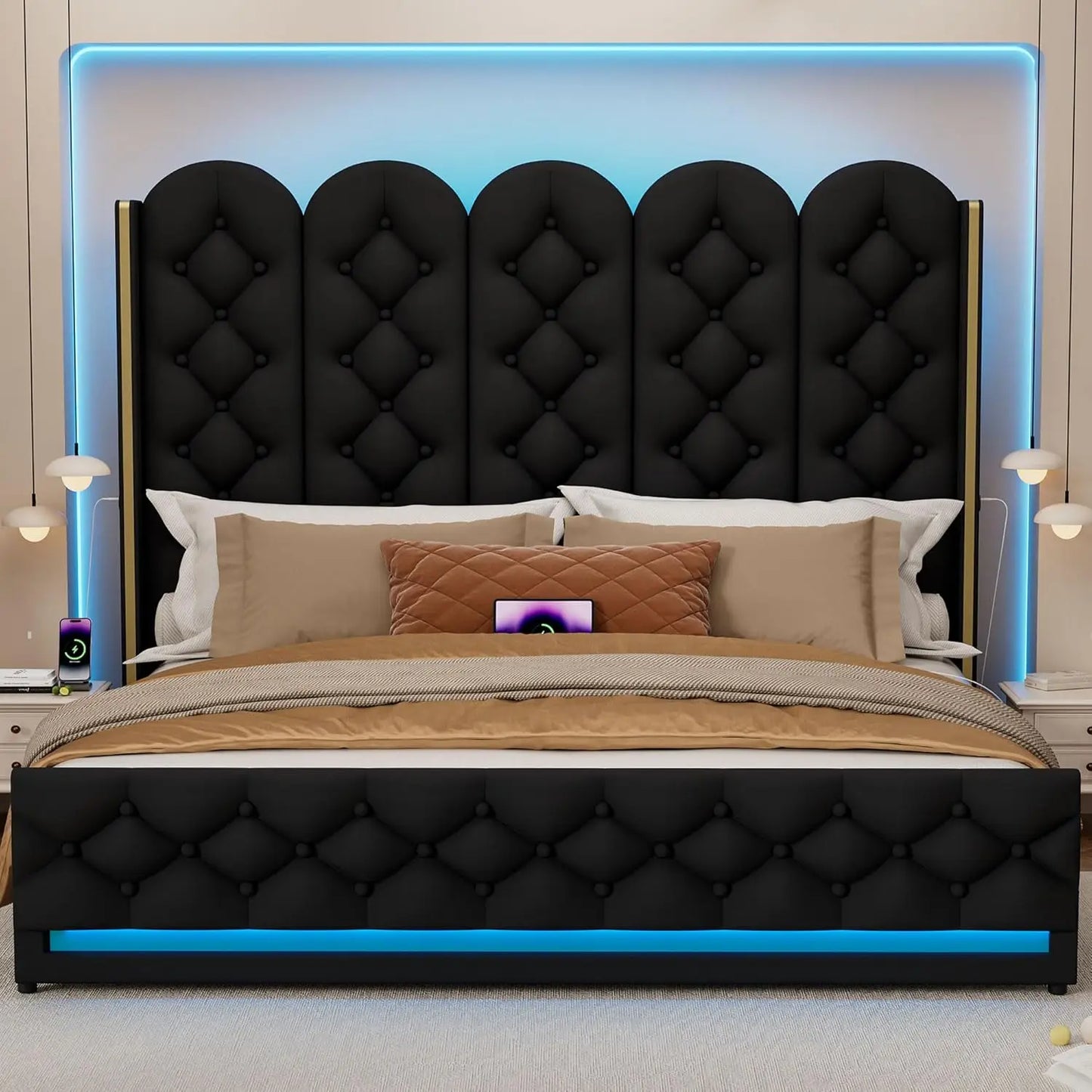 King Upholstered Platform Storage Bed With Lift Frame
