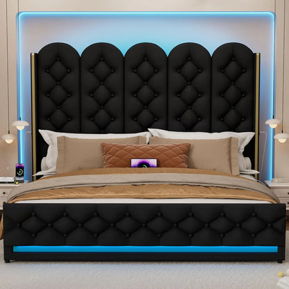 King Upholstered Platform Storage Bed With Lift Frame