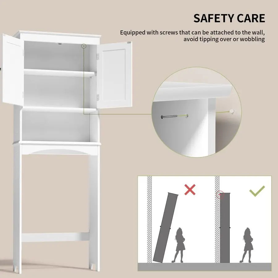 Over The Toilet Storage Cabinet with Adjustable Shelf and Double Doors