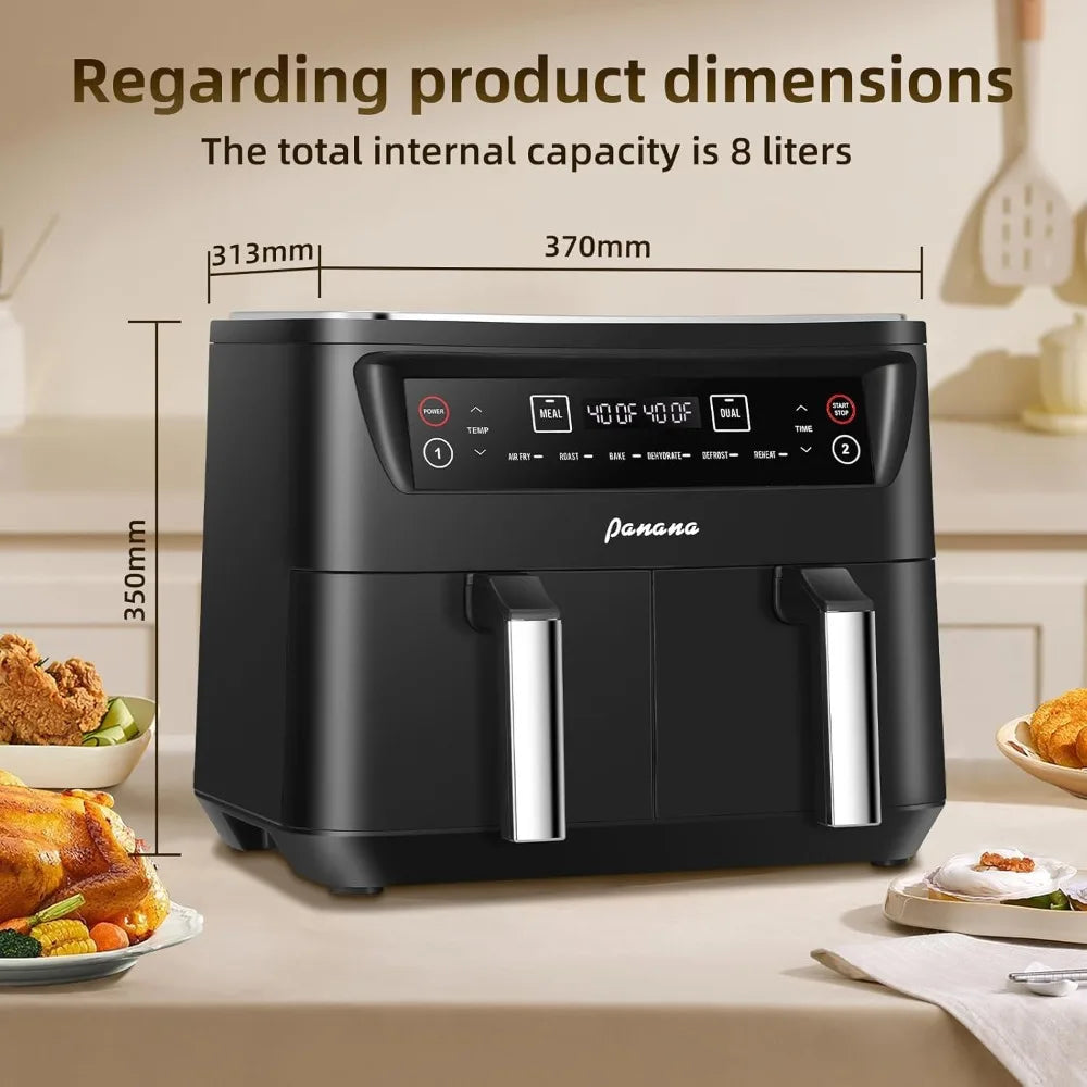 Panana Air Fryer 8.5QT, 6 in 1 Dual Zone, 2 Basket