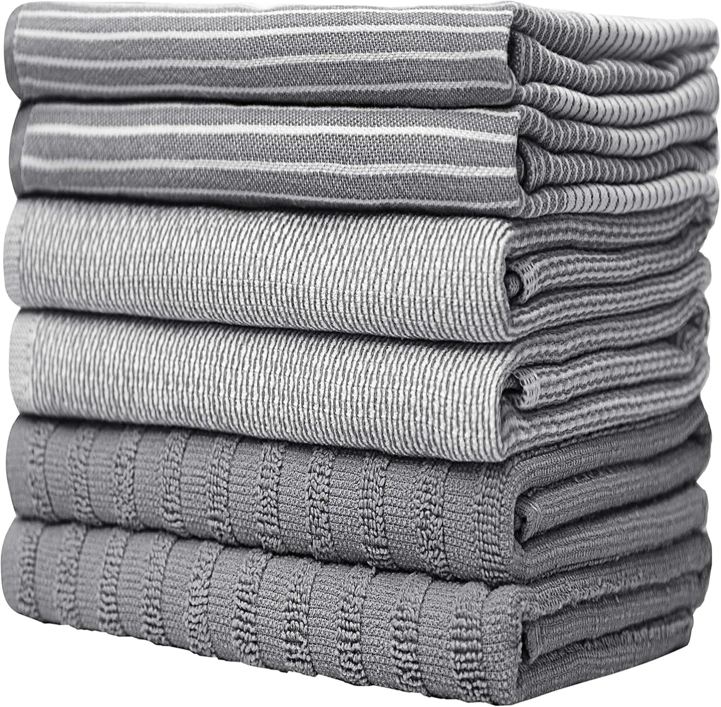 Premium Cotton Kitchen Towels, 6 Pack, Highly Absorbent with Hanging Loop