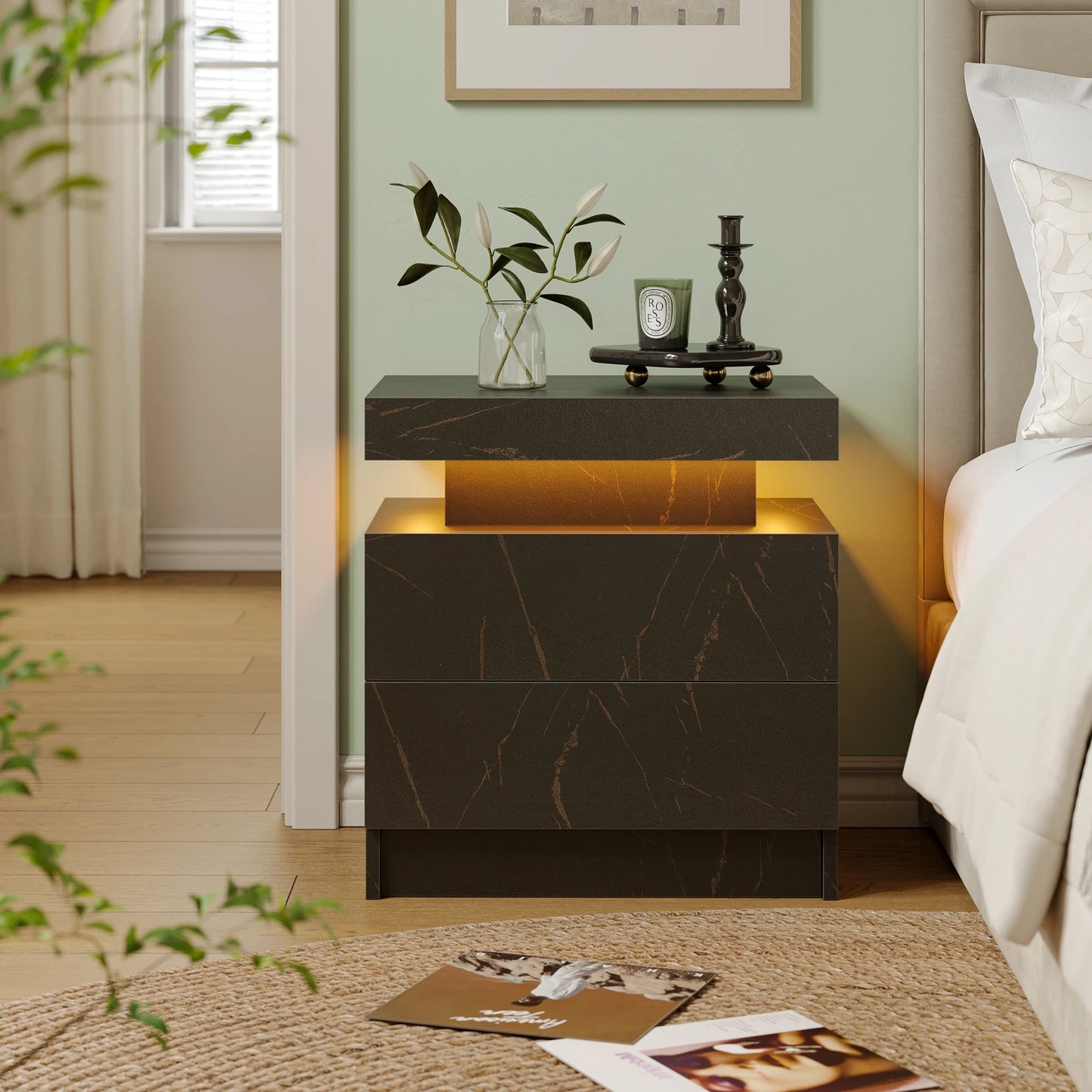 Cubehom LED Nightstands/End Table with 2 Drawers