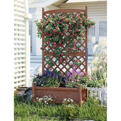 Wheeled Wooden Planter Box with Trellis for Privacy and Patio Gardening