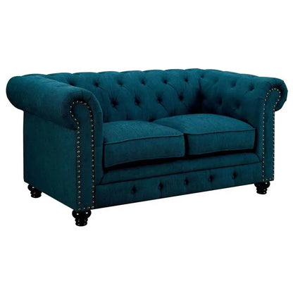 Contemporary Loveseat, Button-Tufted, Rolled Arms