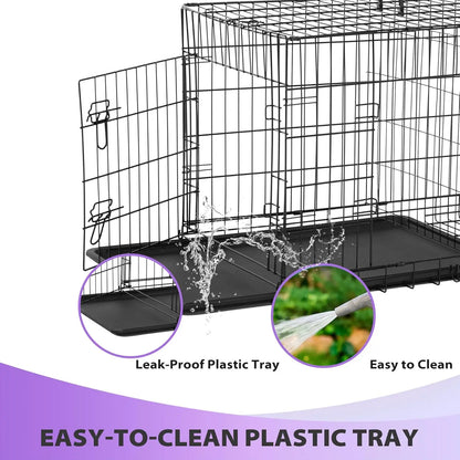 BestPet 48" Black Foldable Metal Kennel with Double Doors