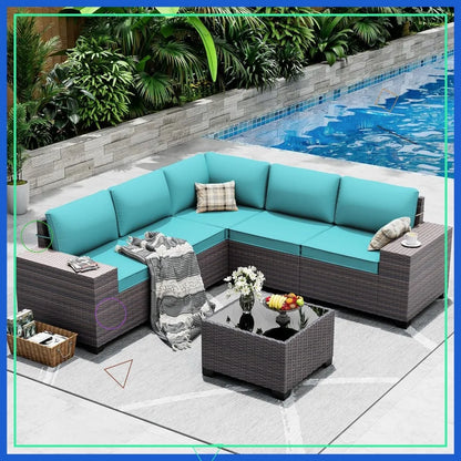 6-Piece Outdoor Patio Furniture Set, All-Weather PE Rattan Sectional Sofa with Coffee Table & Cushions