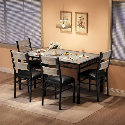 Wood Kitchen Table with Corner Protector, 4 Upholstered Chairs