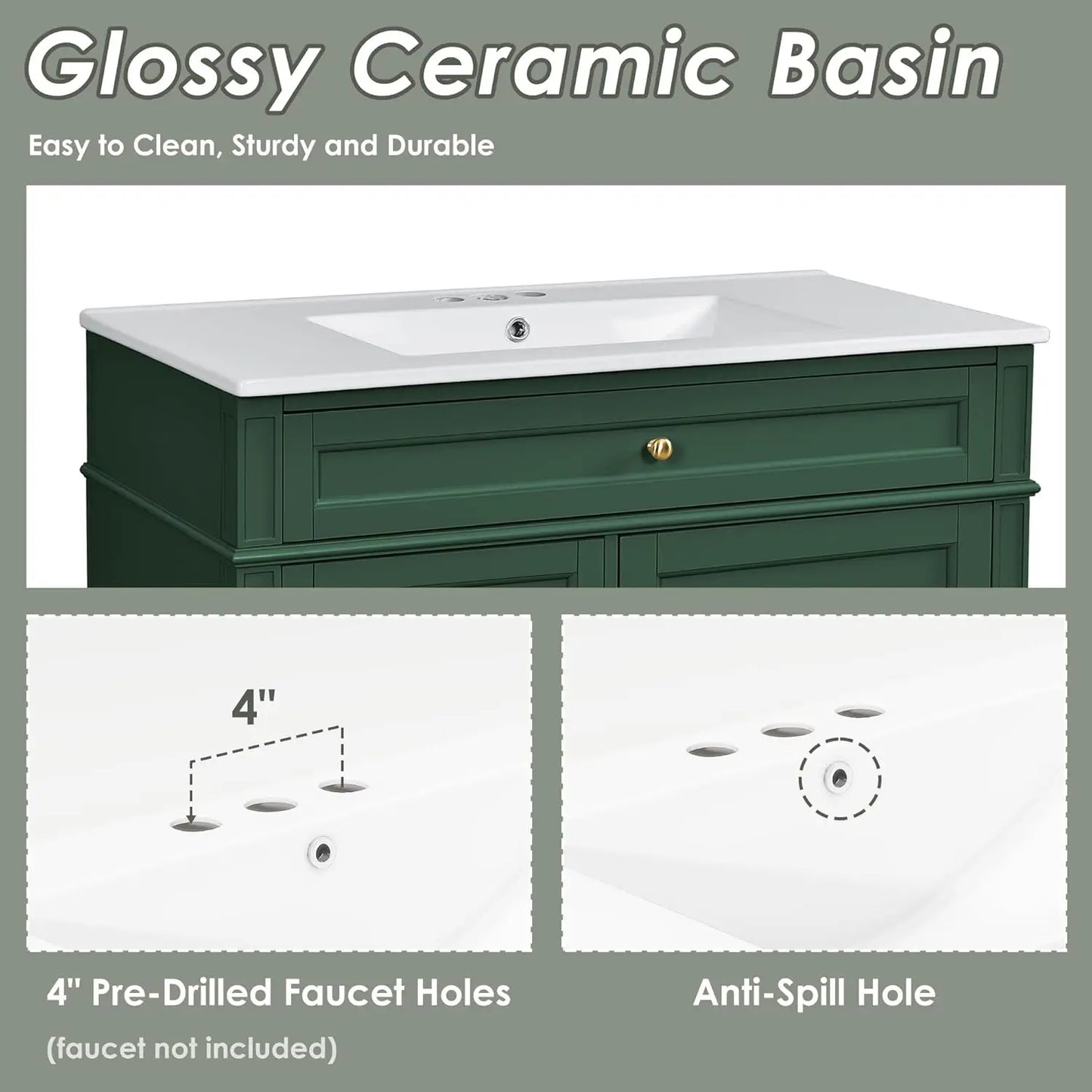 Solid Wood Bathroom Vanity with Soft-Close Doors & Tip-Out Drawer