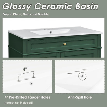 Solid Wood Bathroom Vanity with Soft-Close Doors & Tip-Out Drawer