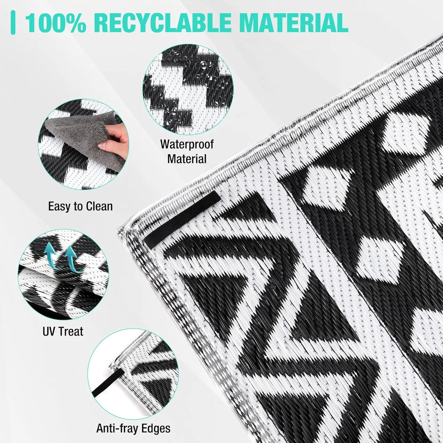 5'X8' Waterproof Reversible Outdoor Rug with LED Lights