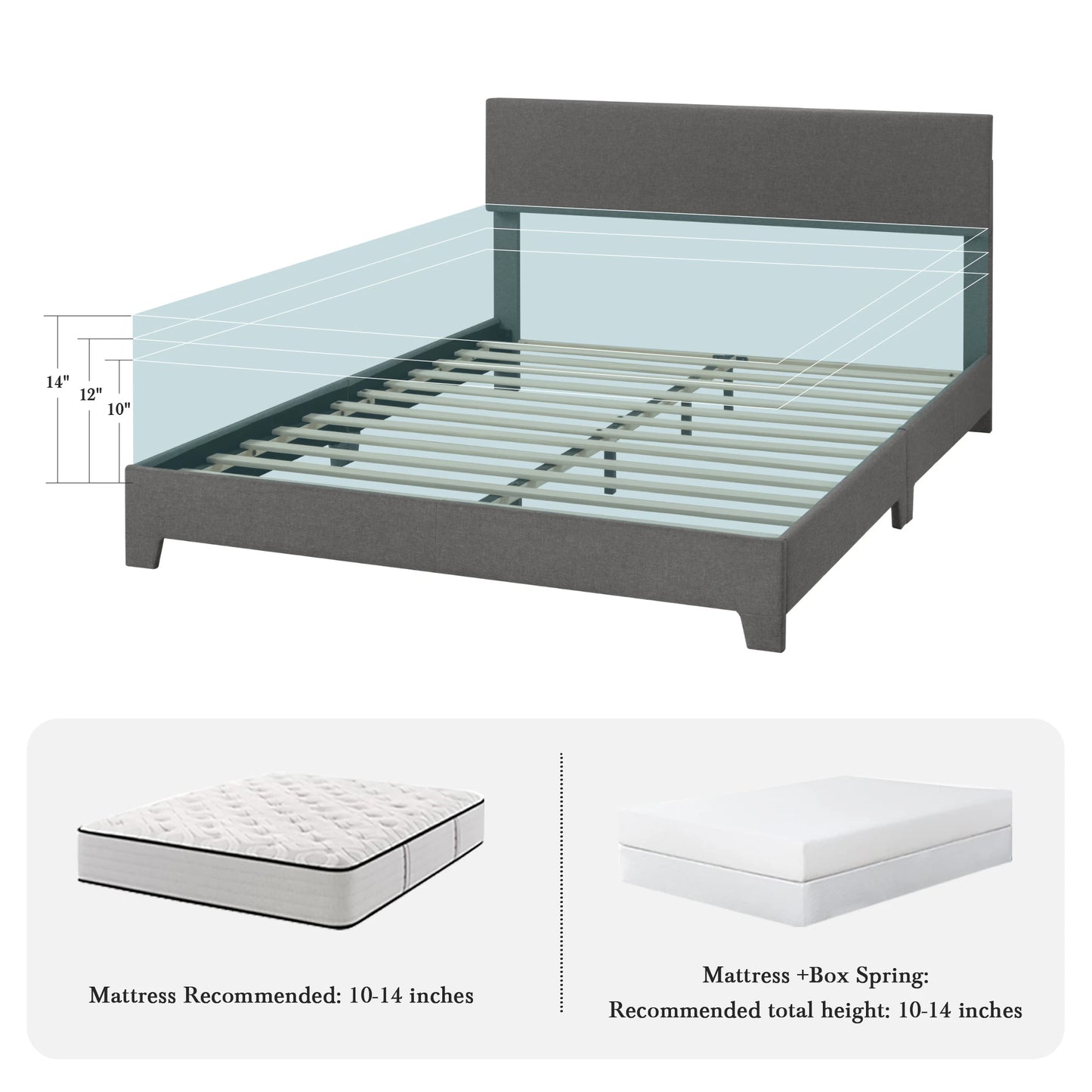 Linen Fabric Upholstered Bed Frame with Adjustable Headboard