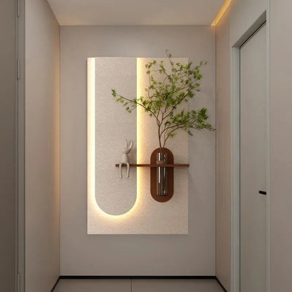 Adjustable 3-Color LED Sandstone Wall Decor with Simulated Green Plants