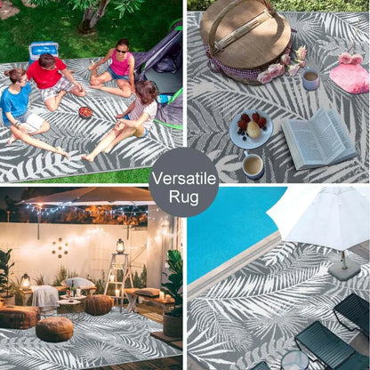Cool Gray Outdoor Reversible Plastic Straw Rug