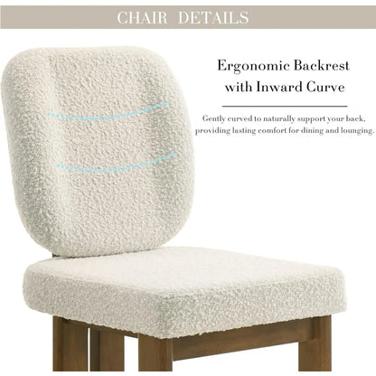 Set of 2, Upholstered Armless Modern Boucle Dining Chairs