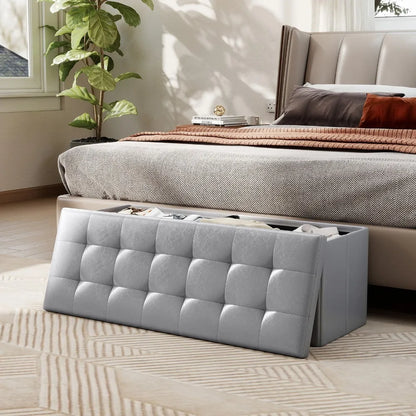 Folding Storage Ottoman Bench with Side Pocket Storage Chest