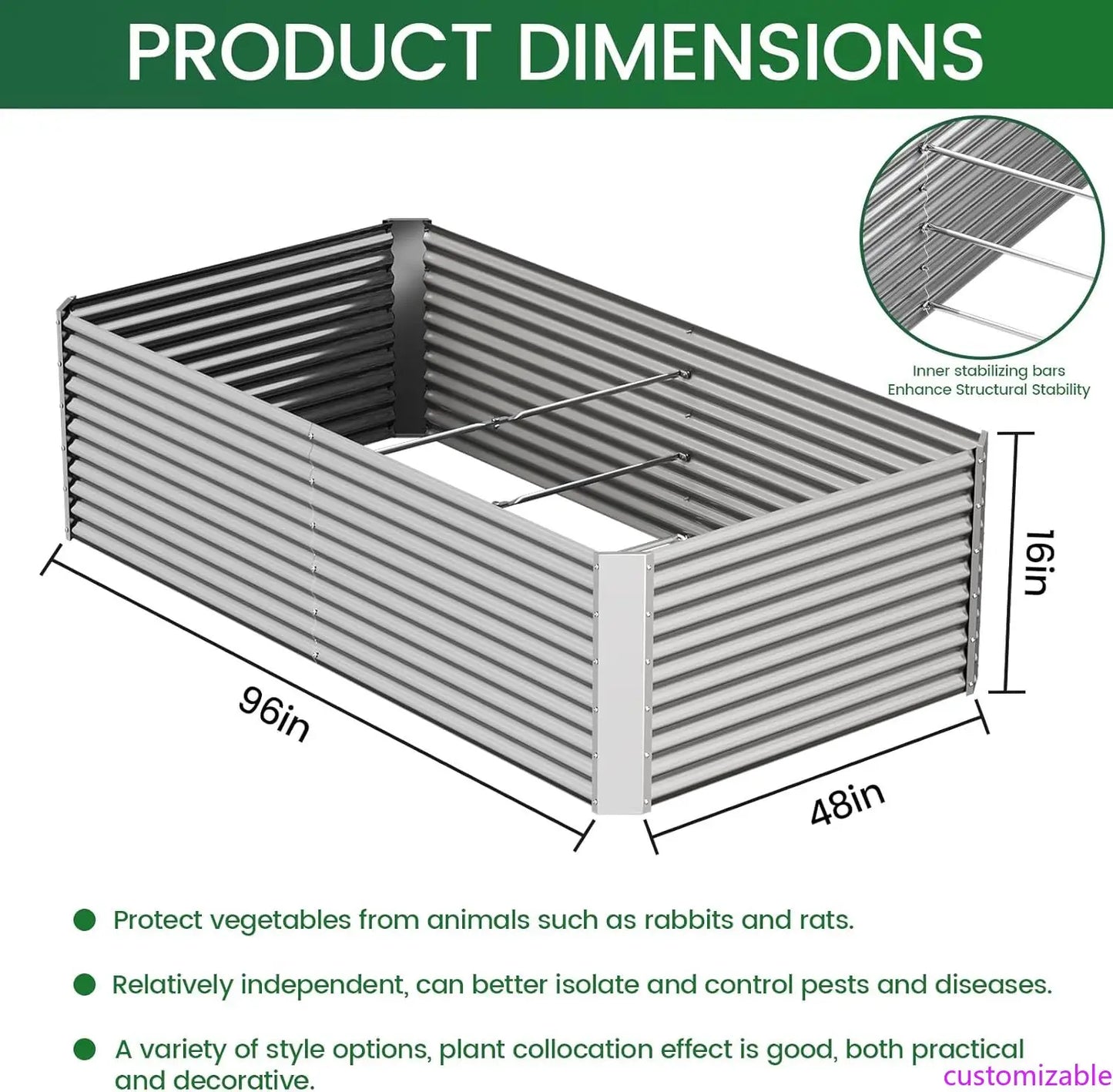 NEW 2pcl 8x4ft Galvanized Raised Vegetable and Flower Garden Bed