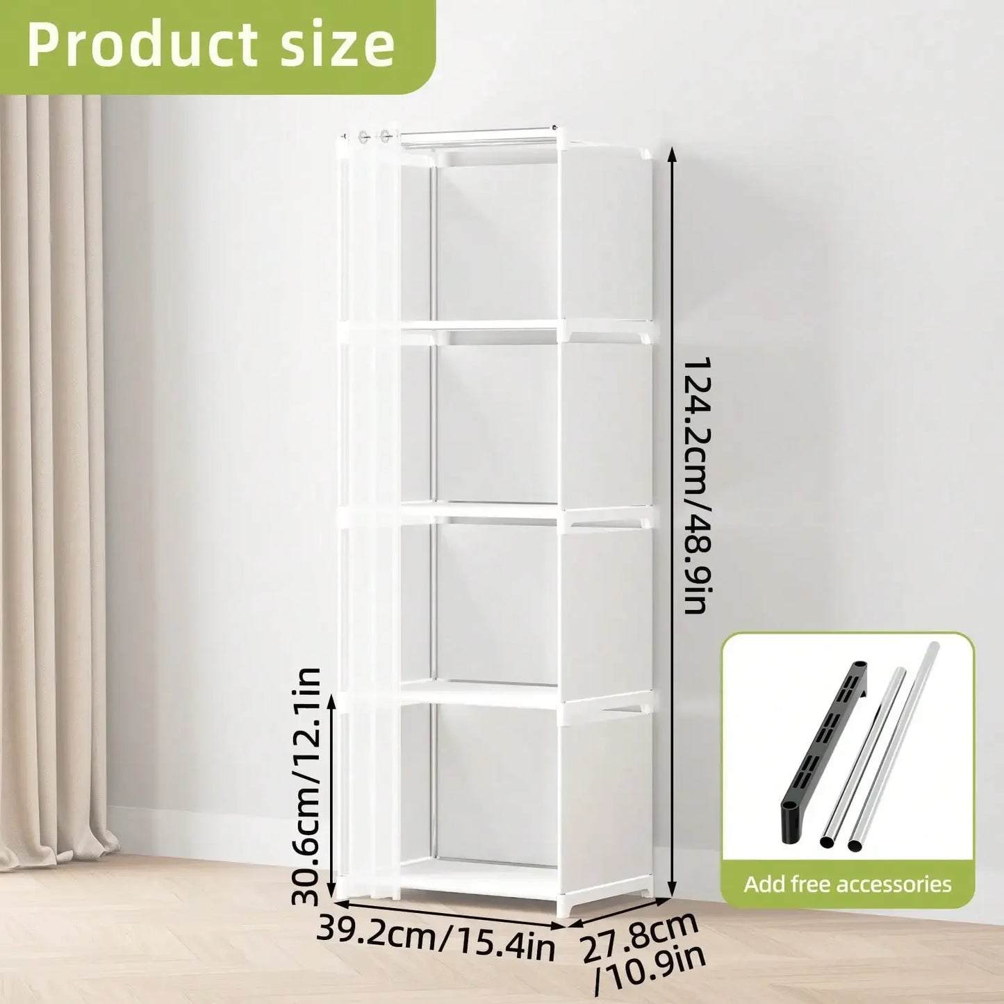 Space Saving 4-Tier Storage Cabinet In White
