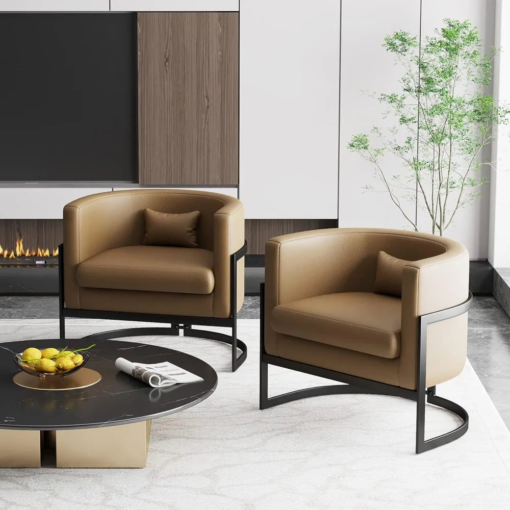 Modern Living Room Faux Leather Barrel Accent Chair