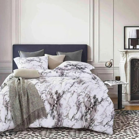 White Black Marble Print 88 x 90 inch Reversible Down Alternative Comforter