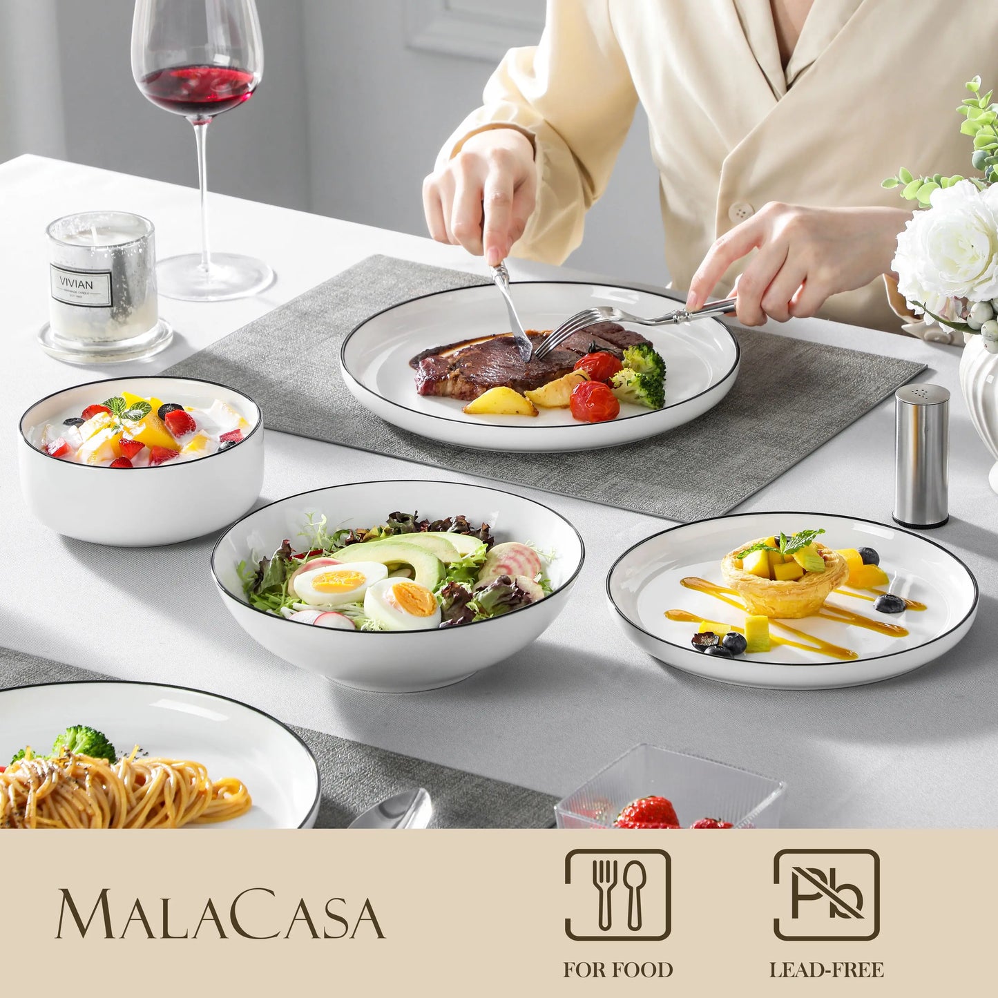 MALACASA 24/48Piece Ceramic Dinnerware Set