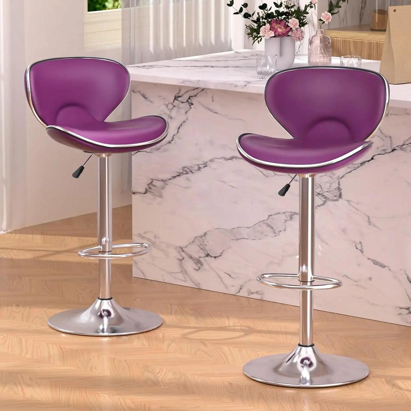 Set of 2 Adjustable Swivel Barstools for Kitchen Counter