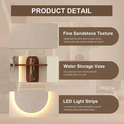 Adjustable 3-Color LED Sandstone Wall Decor with Simulated Green Plants