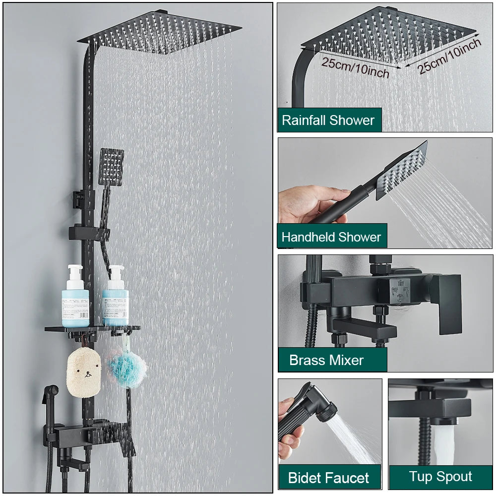 Black Shower Rainfall Faucet Set