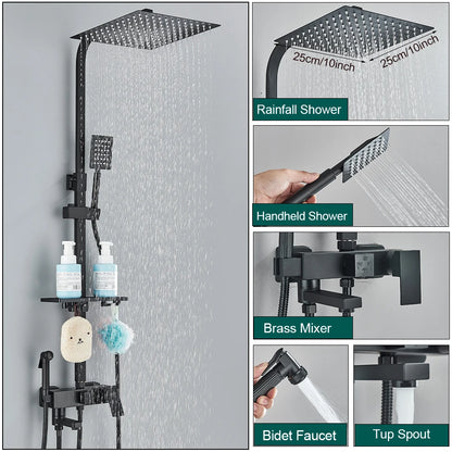 Black Shower Rainfall Faucet Set