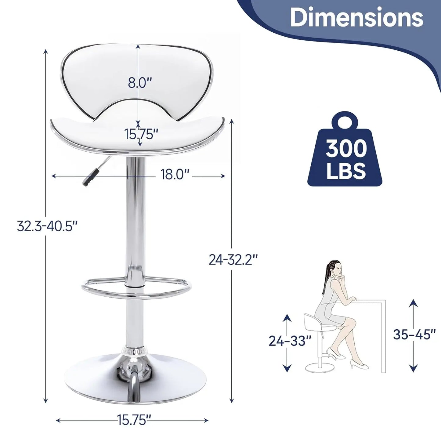 Set of 2 Adjustable Swivel Barstools for Kitchen Counter