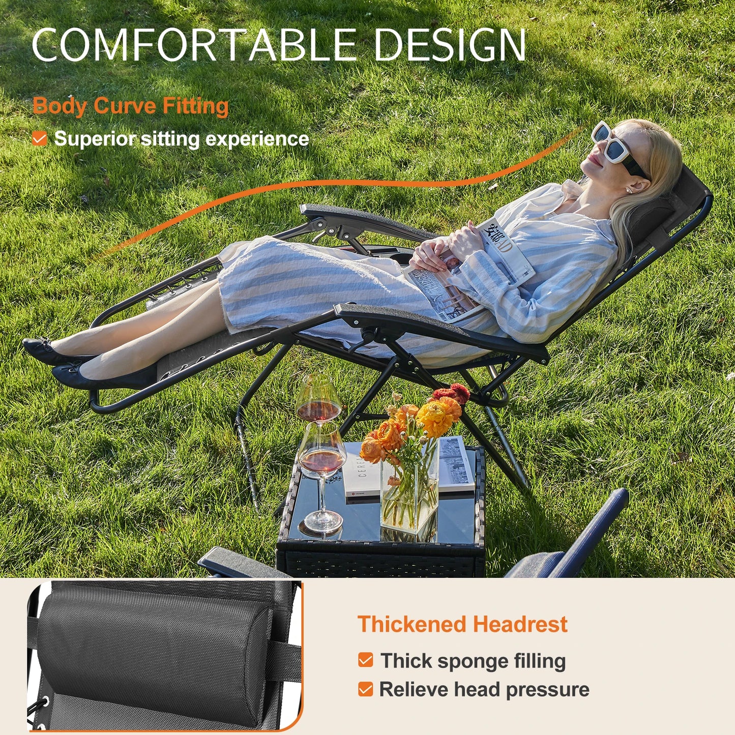 Set of 2 Zero Gravity Portable Recliner with Cup Holder Trays
