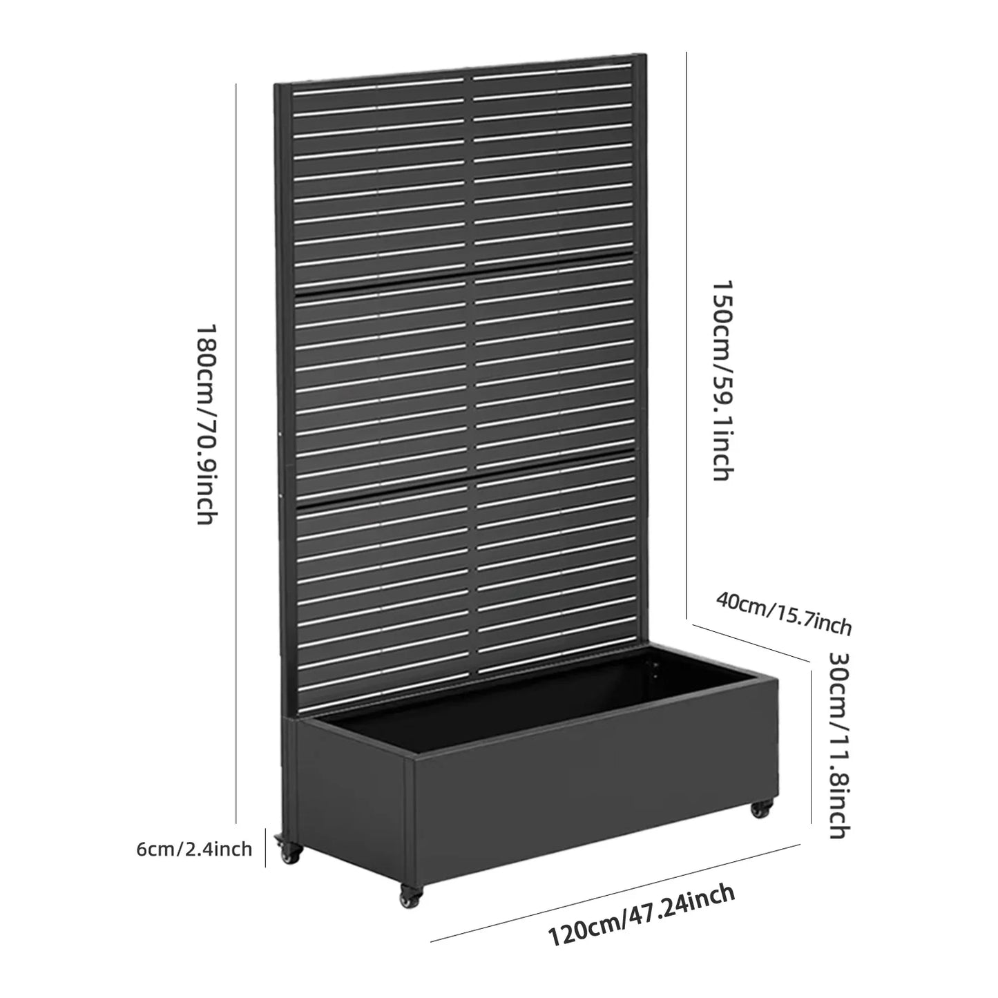 Privacy Screen Planter Box with Trellis & Wheels