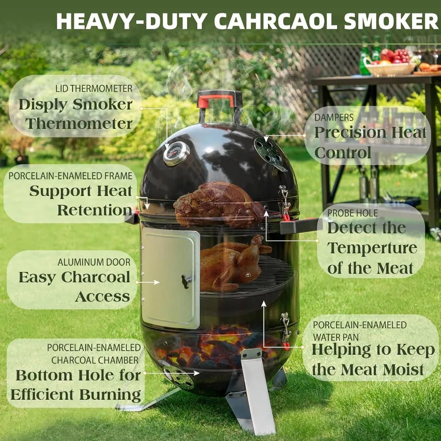 18-Inch Vertical Charcoal Smokers BBQ Grills