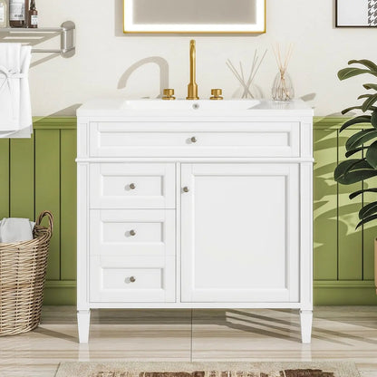 Solid Wood Bathroom Vanity with Soft-Close Doors & Tip-Out Drawer