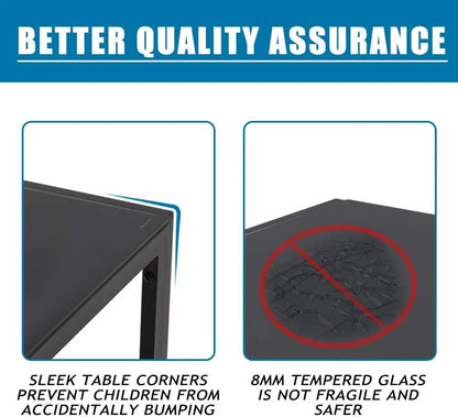 5-Piece Black Glass  Dining Table Set Kitchen Table with 4 Upholstered Chairs