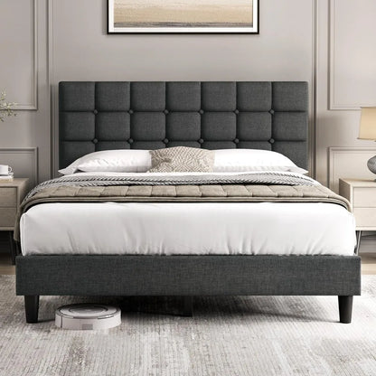 Modern Upholstered Queen Platform Bed FrameAdjustable,