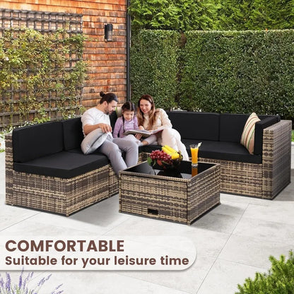 8 Piece Outdoor Wicker Patio Furniture Sectional Set With Glass Top Table