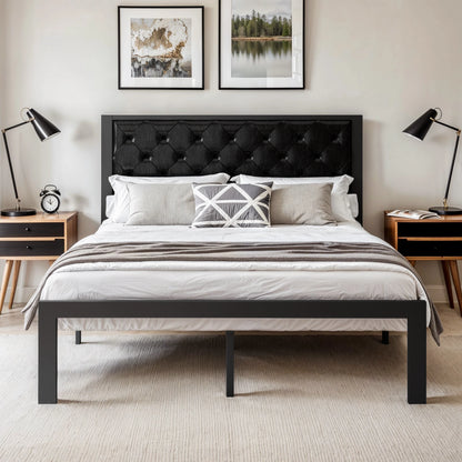HOOMIC Metal Bed Frame with Upholstered Finely Stitched Headboard