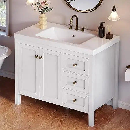 Contemporary 42" vanity with sink, 2 doors & 3 drawers storage cabinet