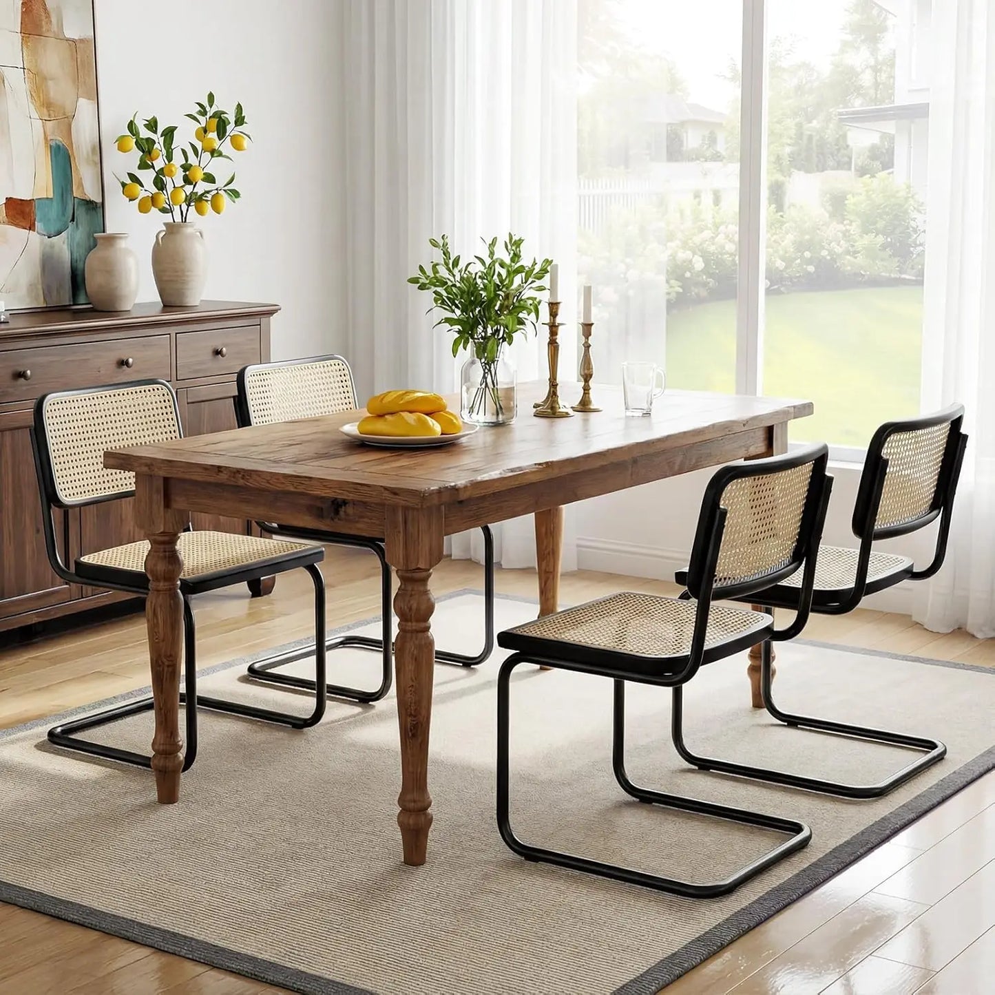 4-Piece Natural Cane Mesh Rattan Dining Chair Set