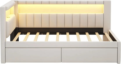 Modern Upholstered Platform Bed Frame with USB Ports & Storage Drawers