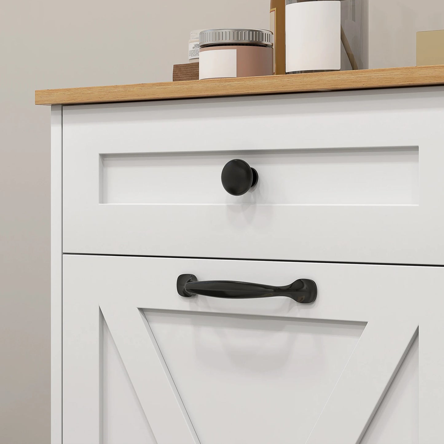 Double Tilt Out Laundry Hamper Cabinet with 2 Removable Baskets and 2 Drawers