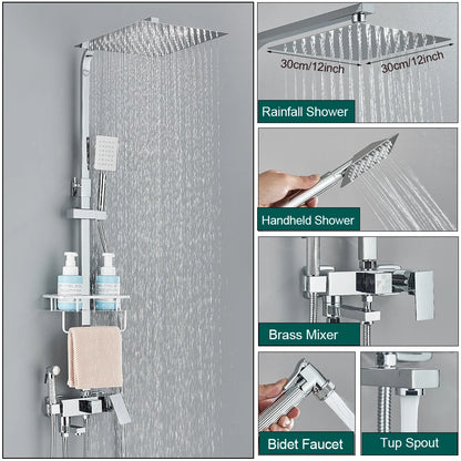 Black Shower Rainfall Faucet Set