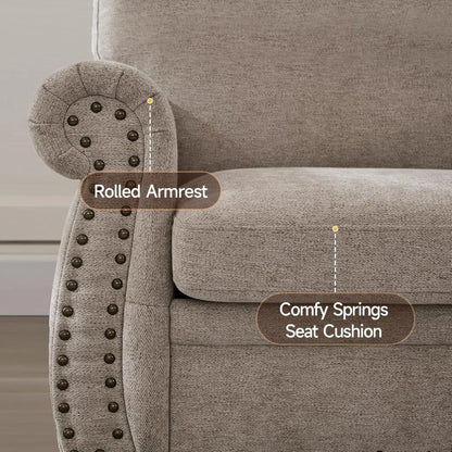 Vintage Chenille Loveseat Sofa 66" with Rolled Arms & Nailhead Trim