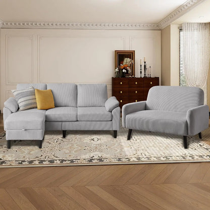 Corduroy Sectional Sofa Set with Storage Ottoman