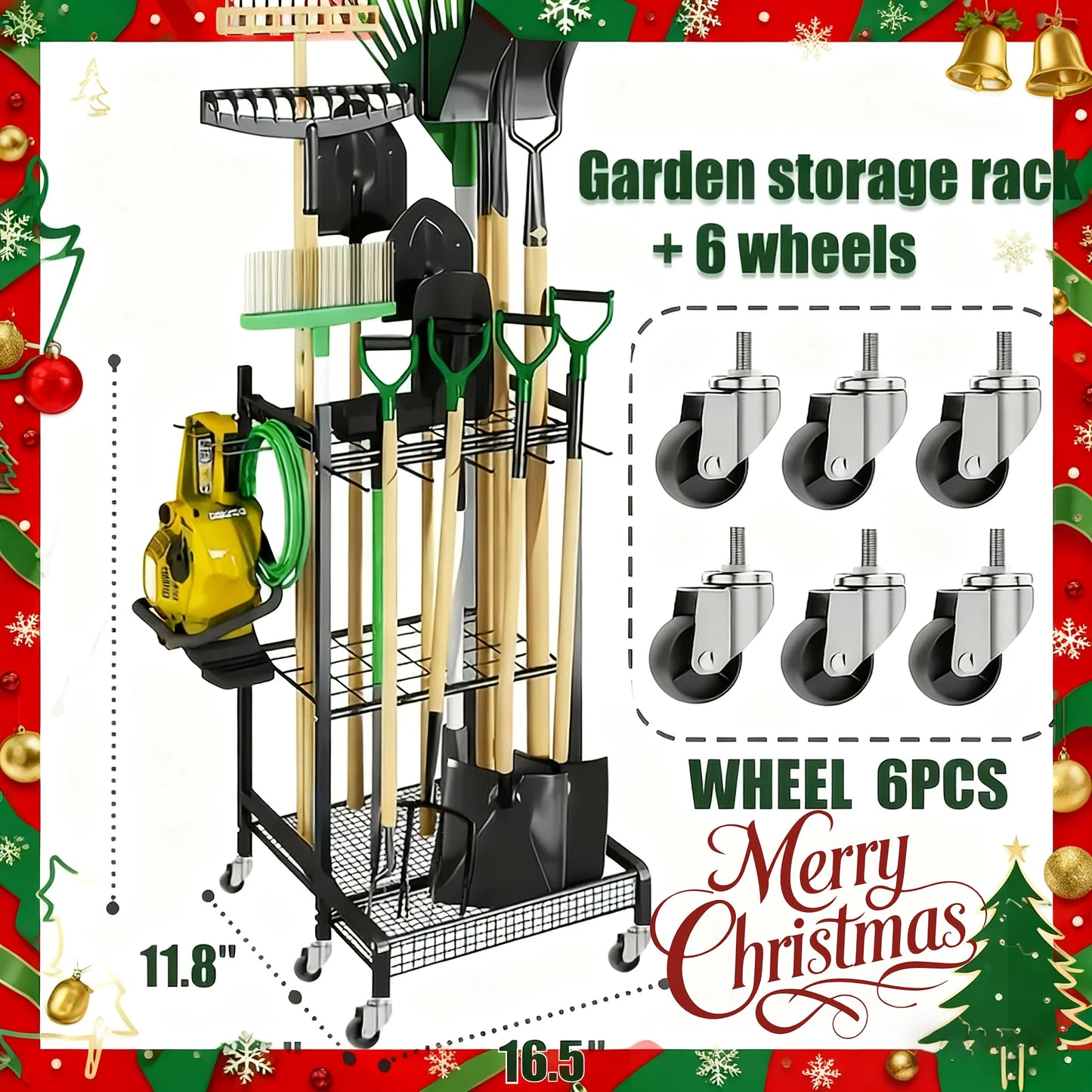 Heavy Duty Steel Garden Tool Rack On Wheels