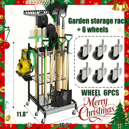 Heavy Duty Steel Garden Tool Rack On Wheels