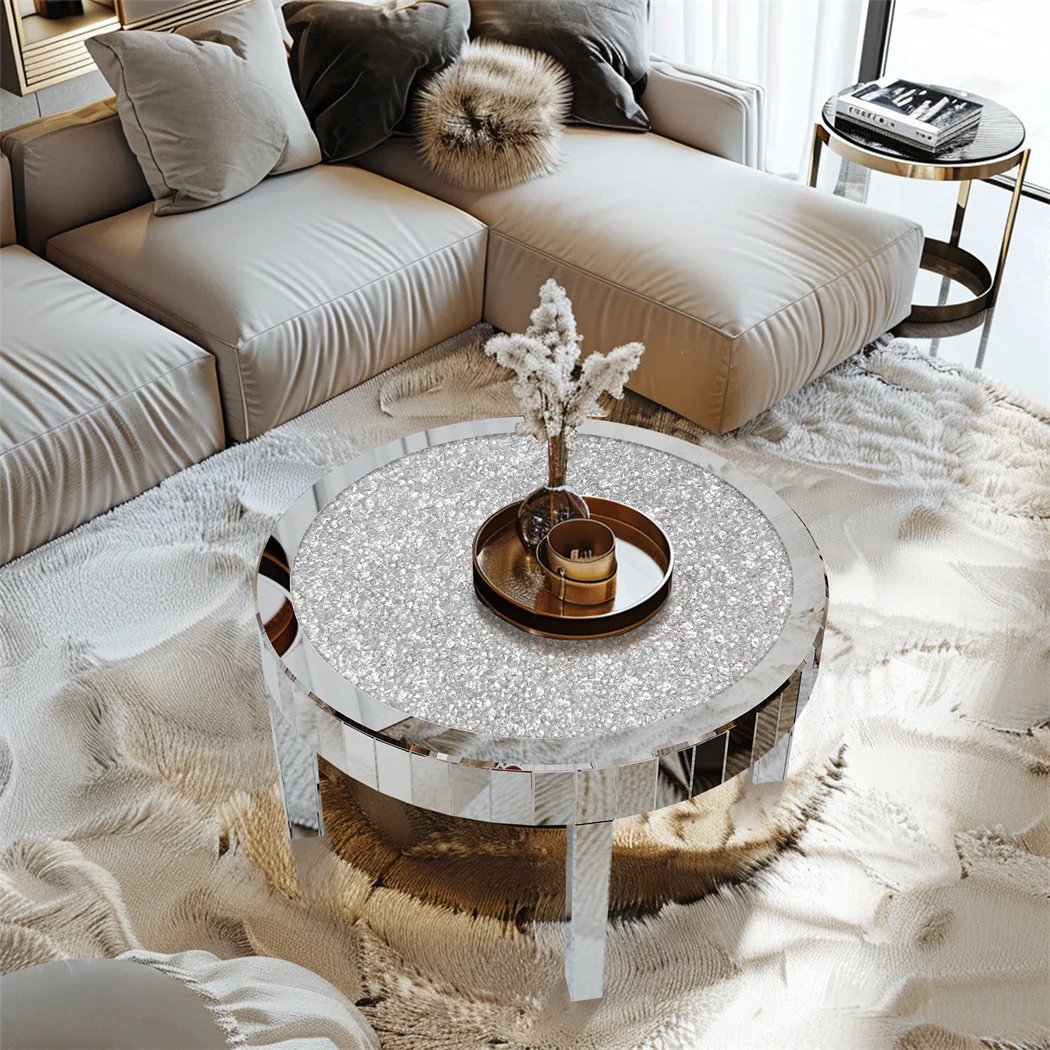 Luxury Round Mirrored Coffee Table Silver
