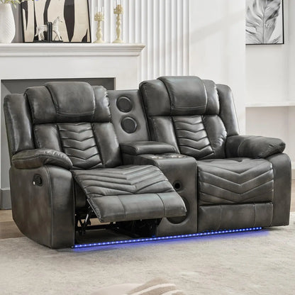 Manual Faux Leather Recliner Loveseat with Bass Speaker