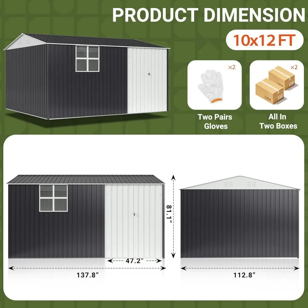 10X12 FT Metal Outdoor Storage Shed