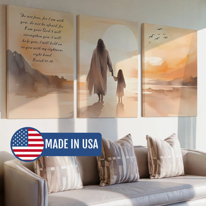 Bible Verse Isaiah 41:10 Faith Jesus With Girl Wall Art